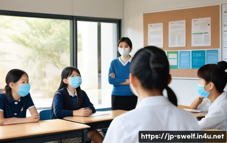 학교사회복지사 업무와 시간 관리 - A compassionate Japanese school social worker in a modern classroom setting, attentively listening t...